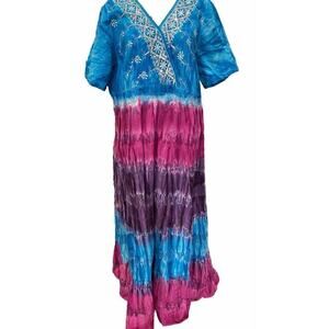 Maggie Barnes Maxi Dress 14 16 0X Tie Dye Artsy Wearable Art Sequins Stitching